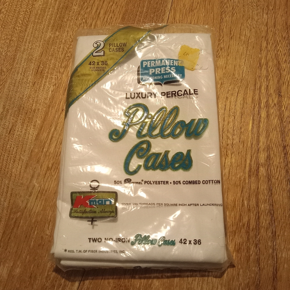 VTG Kmart Permanent Press Luxury Percale Pillow Cases  42 x 36" White New In Pkg